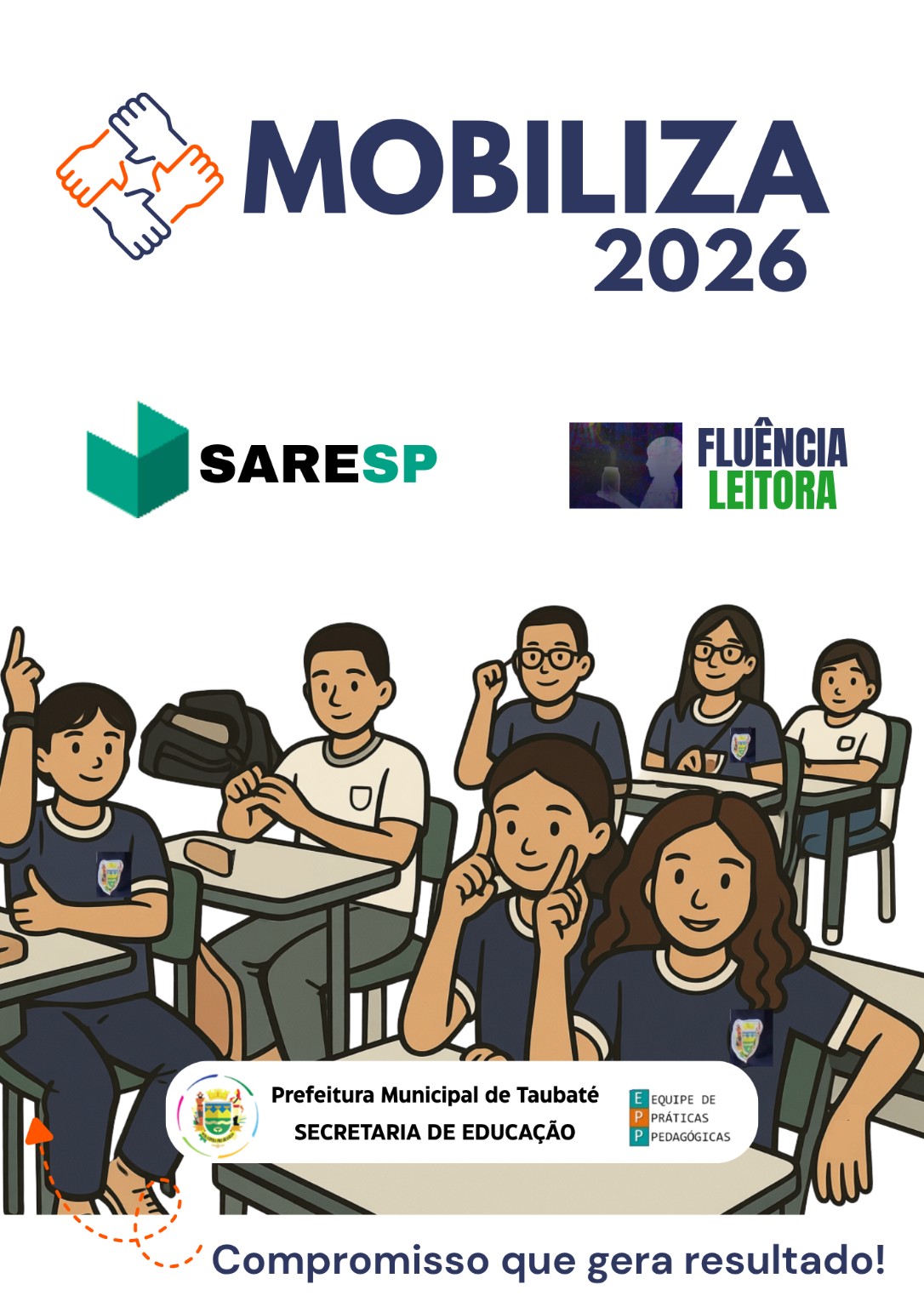 Mobiliza 2026, logotipo com mãos unidas em azul e laranja